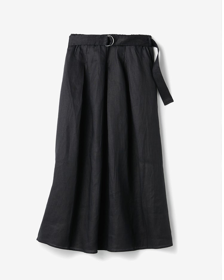 □●◎フレンチリネン・ベルト付きスカート／ロング 詳細画像 ブラック 5