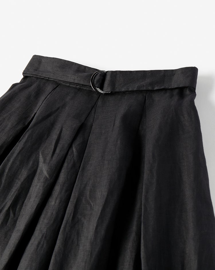 □●フレンチリネン・ベルト付きスカート／ミディ 詳細画像 ブラック 2