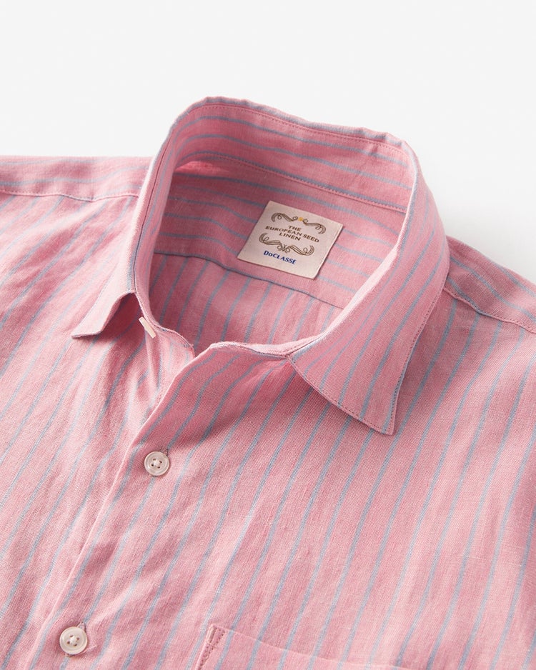 リネンシャンブレーシャツ／半袖 詳細画像 ピンクストライプ 2