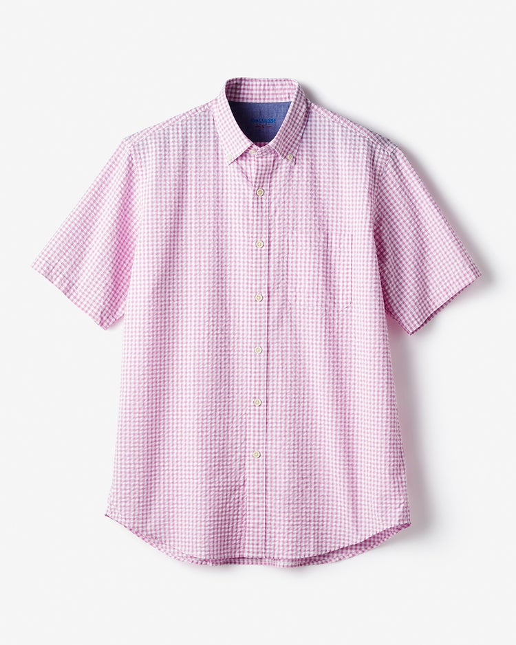 ライトコットン・シアサッカーシャツ半袖 詳細画像 ピンクギンガム 4