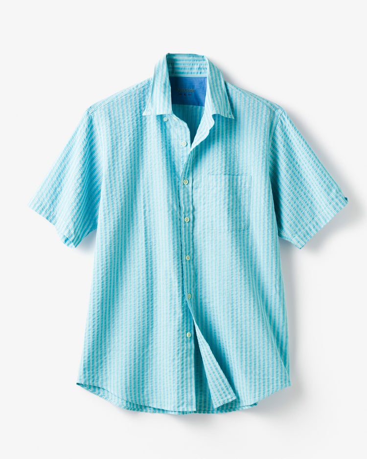 ライトコットン・シアサッカーシャツ半袖 詳細画像 グリーンストライプ 4