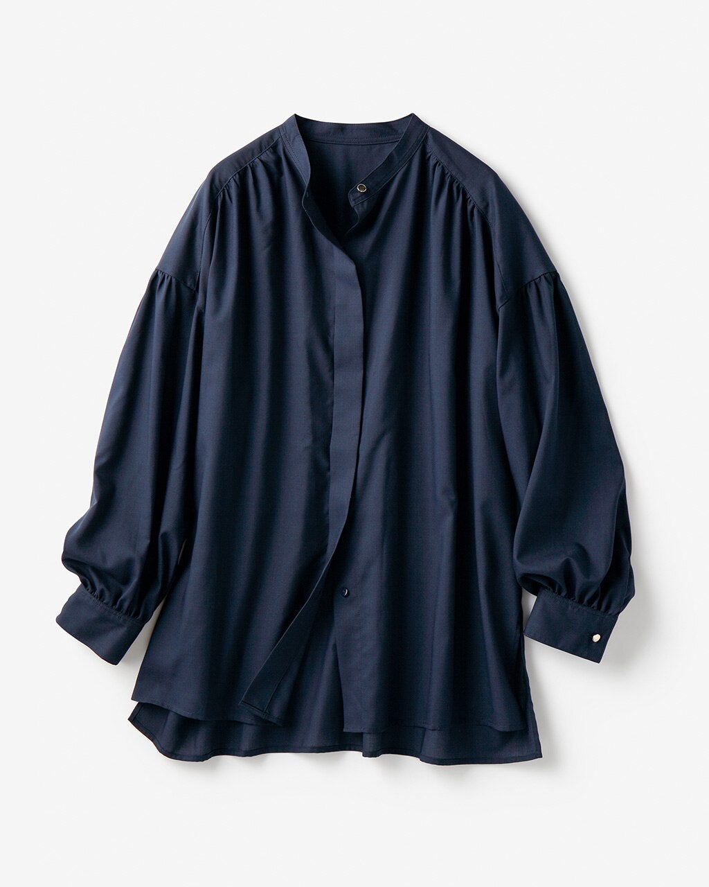 とろみストライプ・バンドカラーシャツ/DoCLASSE