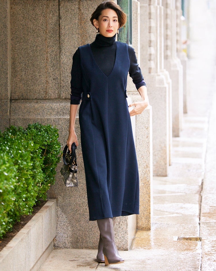 ニードルジャージー・サイドボタンジャンスカ 詳細画像 ミッドナイトブルー 1