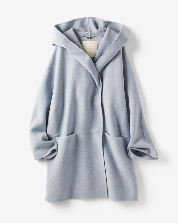 カシミヤ混ウールリバーコート／フーディ 詳細画像 グレーブルー 5