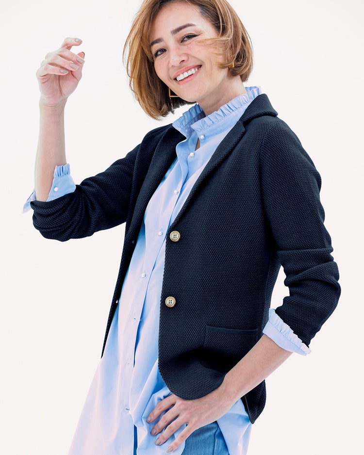 タック編み・シングルジャケット 詳細画像 ネイビー 1