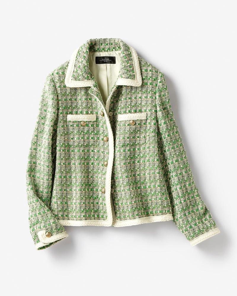 カラーツイード・衿付きジャケット 詳細画像 グリーン・パターン 7