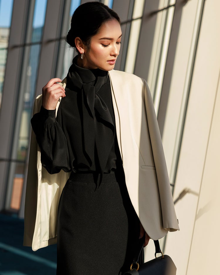 二重織りカルゼ・ダブルノーカラージャケット 詳細画像 エクルー 1