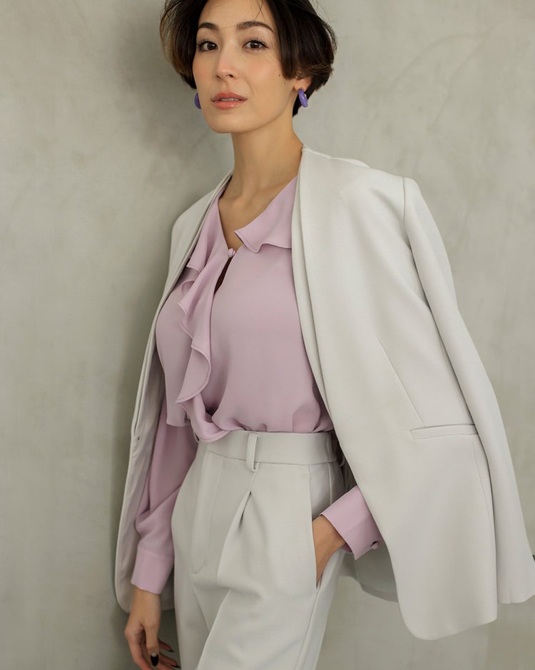 二重織りカルゼ・ダブルノーカラージャケット 詳細画像 グレー 1