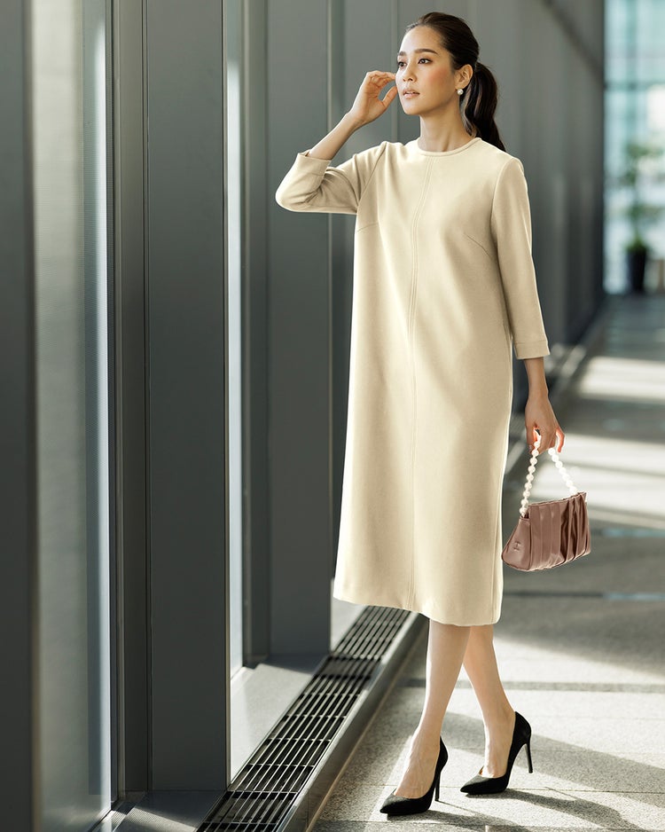 二重織りカルゼ・衿付きワンピース 詳細画像 ベージュ 2