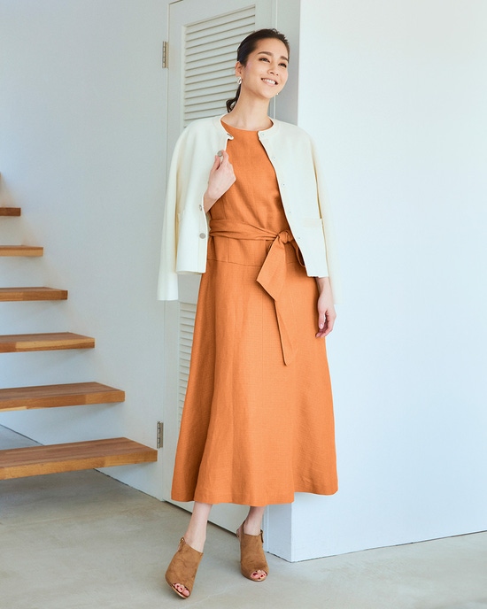 極リネン・フレアワンピース