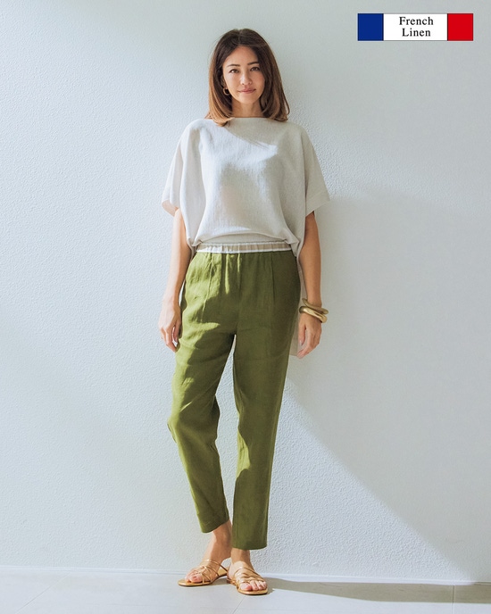 14番リネン・グログランテーパードパンツ