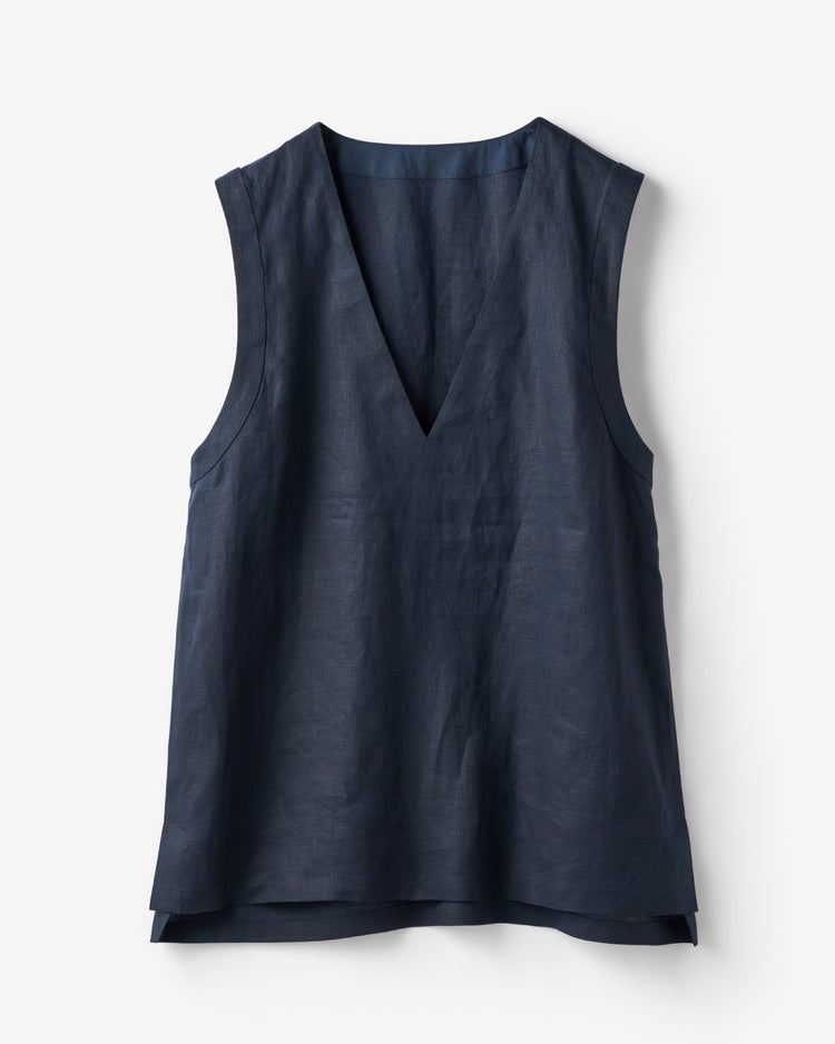 フレンチリネン・Ｖネックロングベスト 詳細画像 ミッドナイトブルー 7