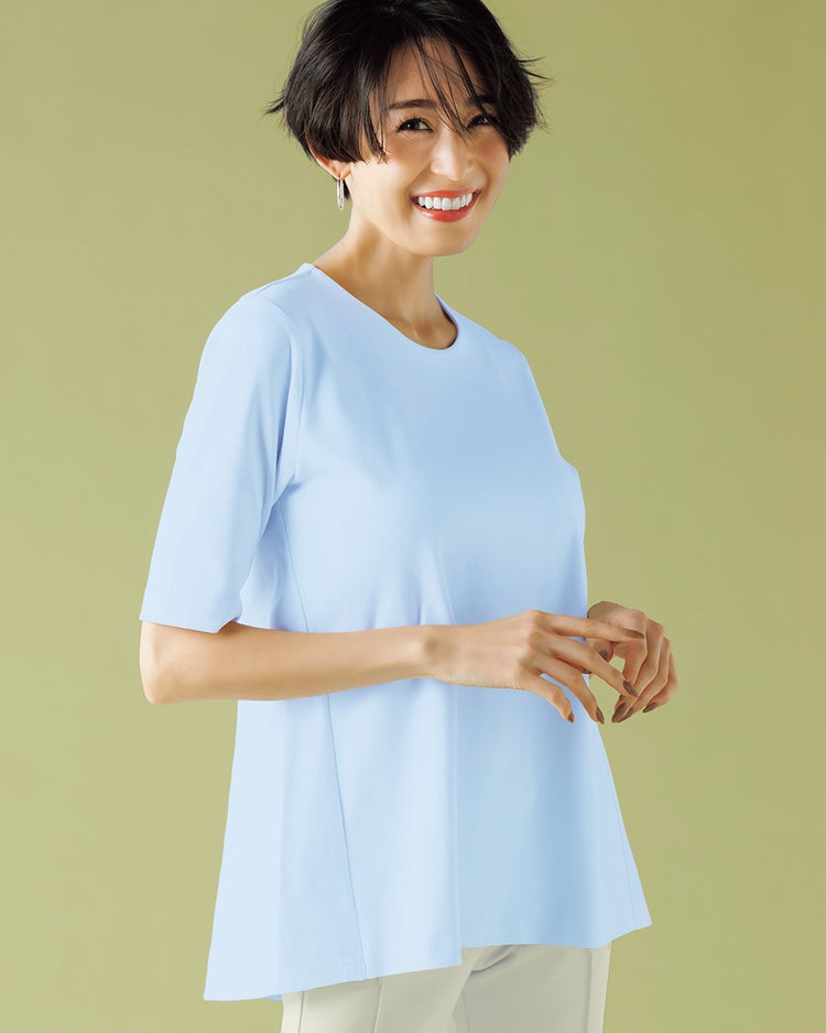 バックギャザー／5分袖・ドゥクラッセTシャツ 詳細画像 ペールブルー 1