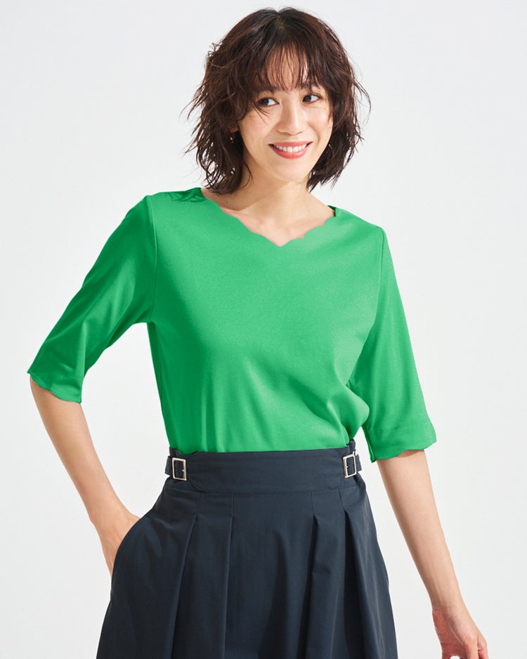 スカラップ／5分袖・ドゥクラッセTシャツ 詳細画像 グリーン 1