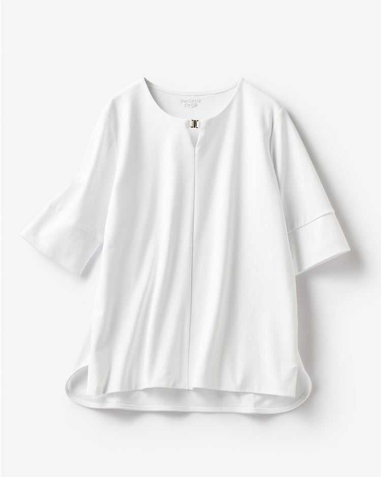 メタルフックキーネック／5分袖・ドゥクラッセTシャツ 詳細画像 ホワイト 4
