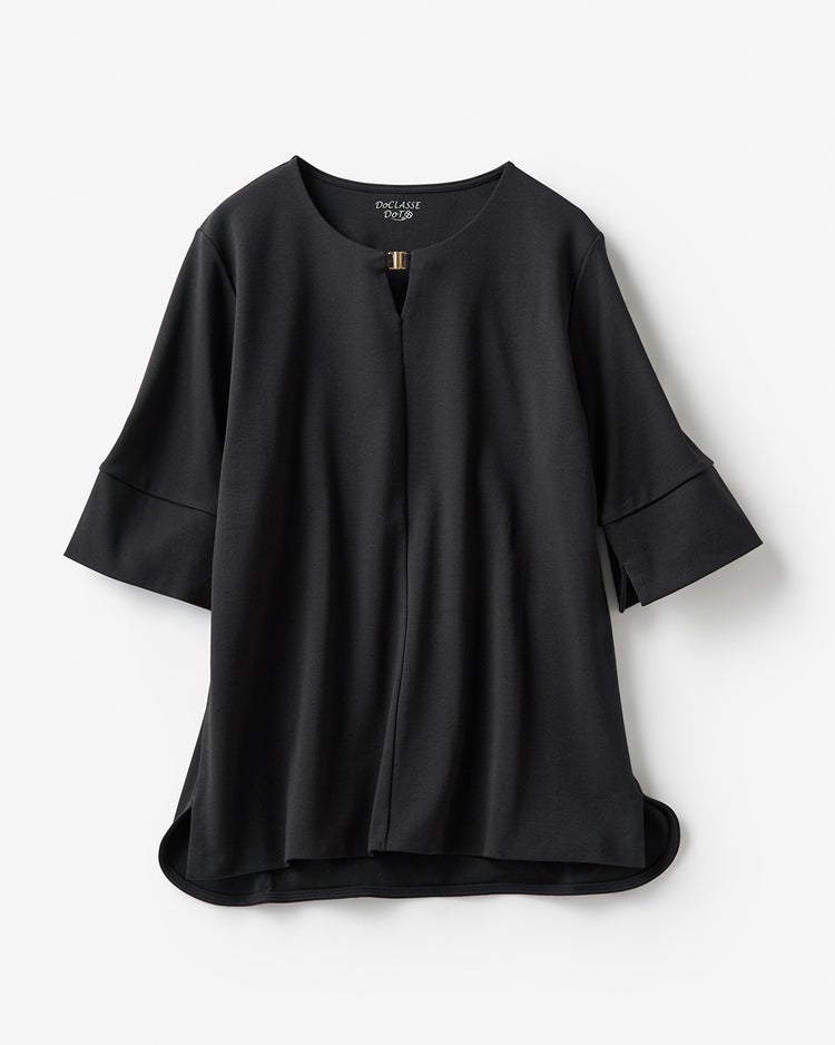 メタルフックキーネック／5分袖・ドゥクラッセTシャツ 詳細画像 ブラック 4