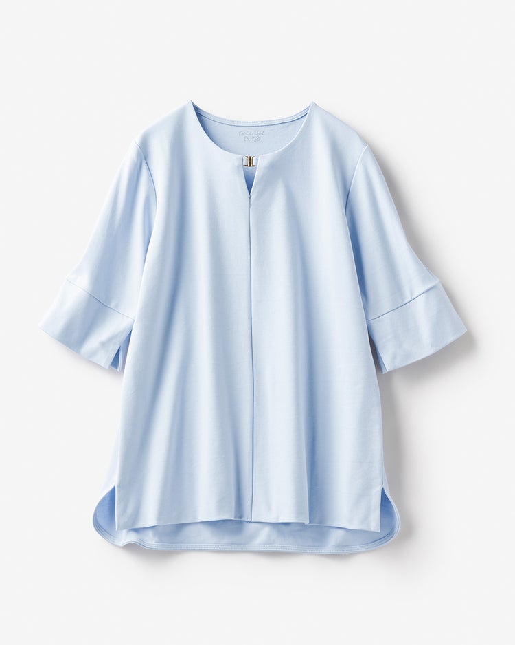 メタルフックキーネック／5分袖・ドゥクラッセTシャツ 詳細画像 ペールブルー 4