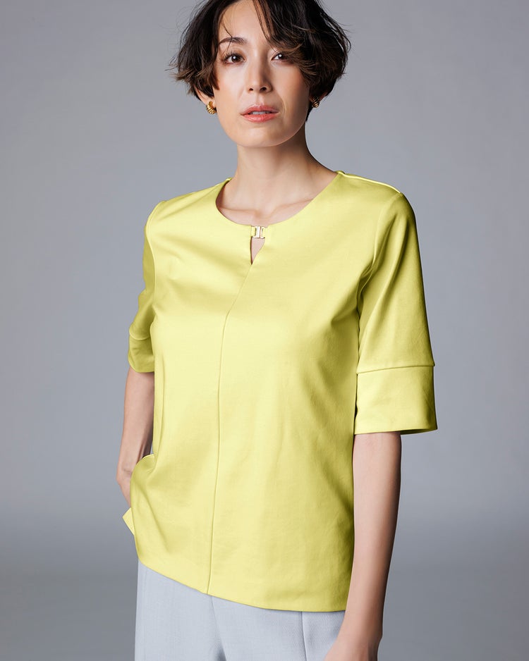 メタルフックキーネック／5分袖・ドゥクラッセTシャツ 詳細画像 シトロングリーン 1