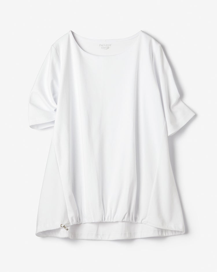 ドローコード付ボートネック／5分袖・ドゥクラッセTシャツ 詳細画像 ホワイト 4