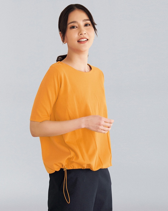 ドローコード付ボートネック／5分袖・ドゥクラッセTシャツ
