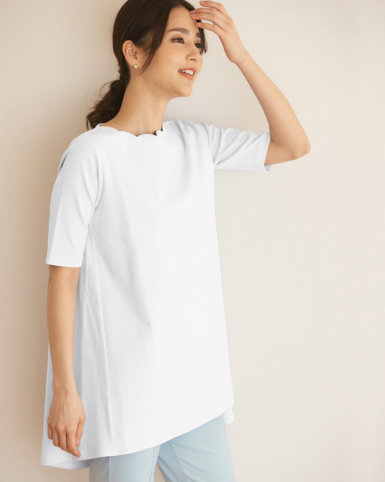 スカラップ／ラウンドフレア５分袖・ドゥクラッセTシャツ 詳細画像 ホワイト 1