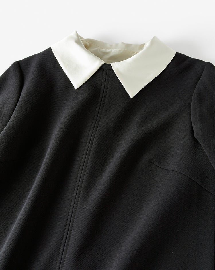 二重織りカルゼ・衿付きワンピース/６分袖 詳細画像 ブラック 3