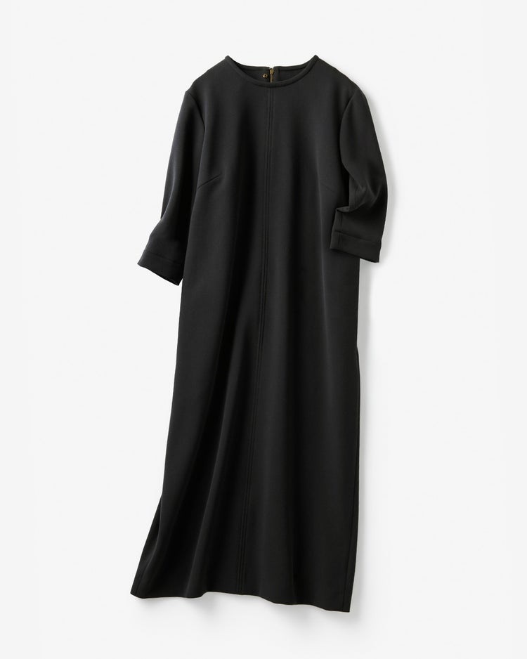 二重織りカルゼ・衿付きワンピース/６分袖 詳細画像 ブラック 8