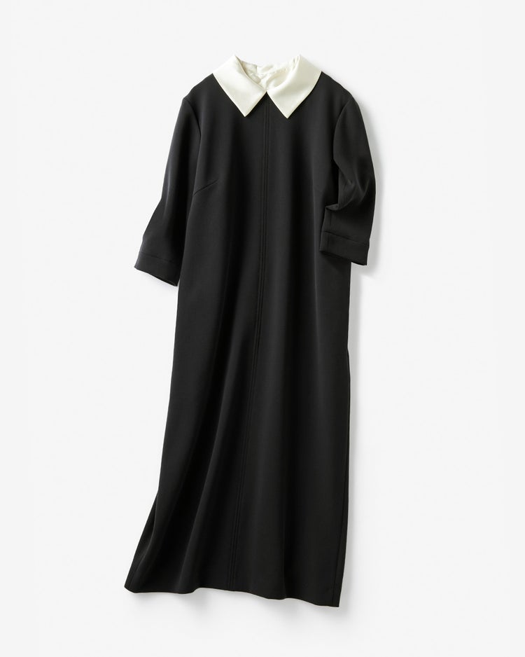 二重織りカルゼ・衿付きワンピース/６分袖 詳細画像 ブラック 9