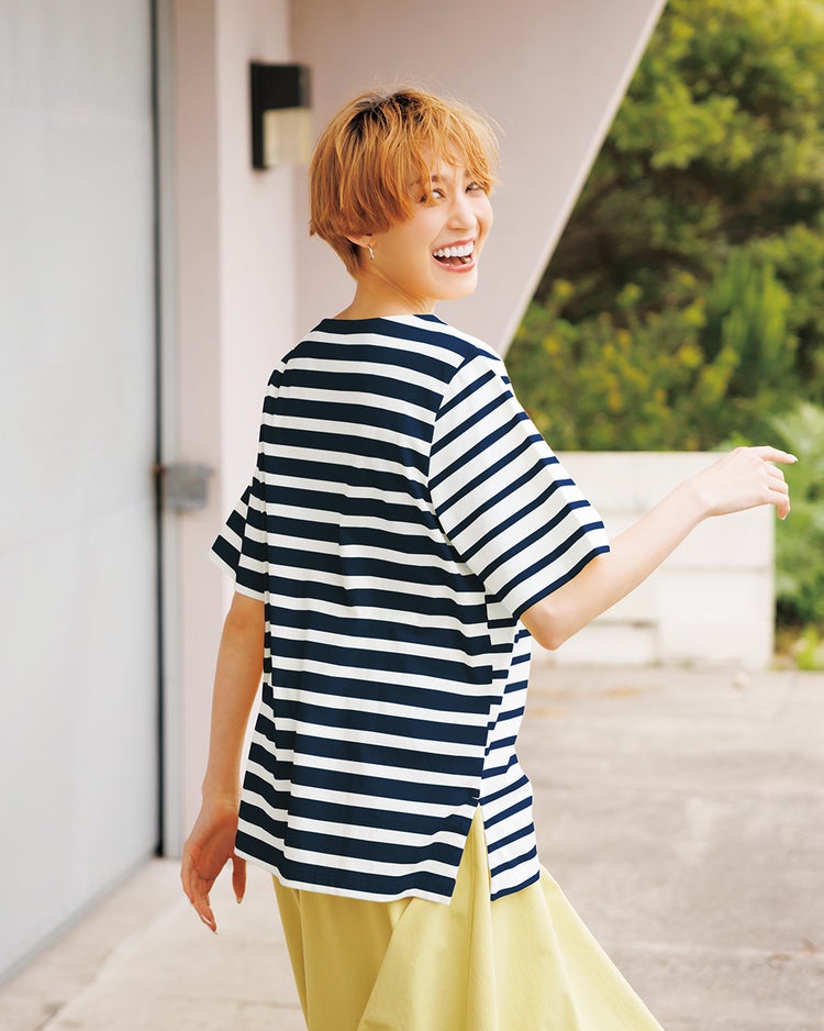 アシメボーダー・ボートネックTシャツ 詳細画像 ネイビーストライプ 1