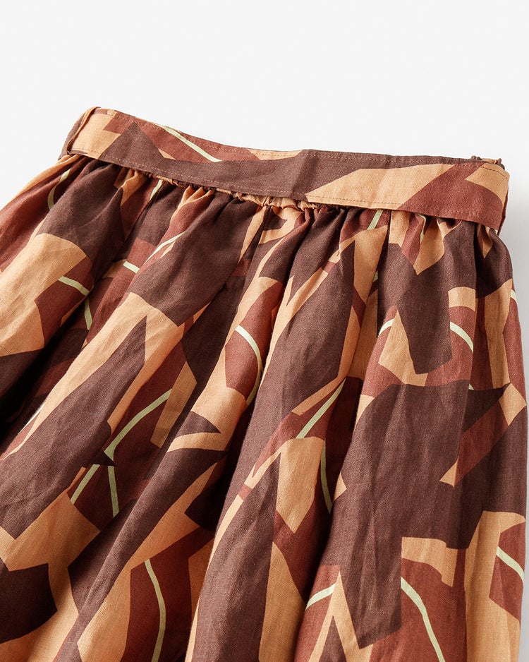 フレンチリネン・ベルト付きスカート／ロング 詳細画像 ブラウンパターン 4
