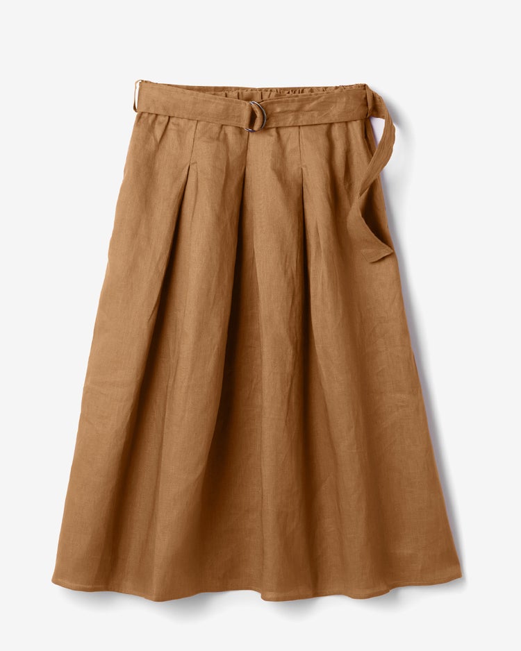 フレンチリネン・ベルト付きスカート／ミディ 詳細画像 ライトキャメル 3