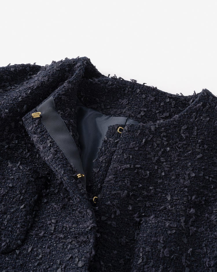 スラブ綿ツイード・ノーカラージャケット 詳細画像 ネイビー 6