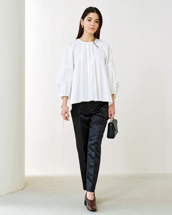 シルクコットン・タックギャザーブラウス