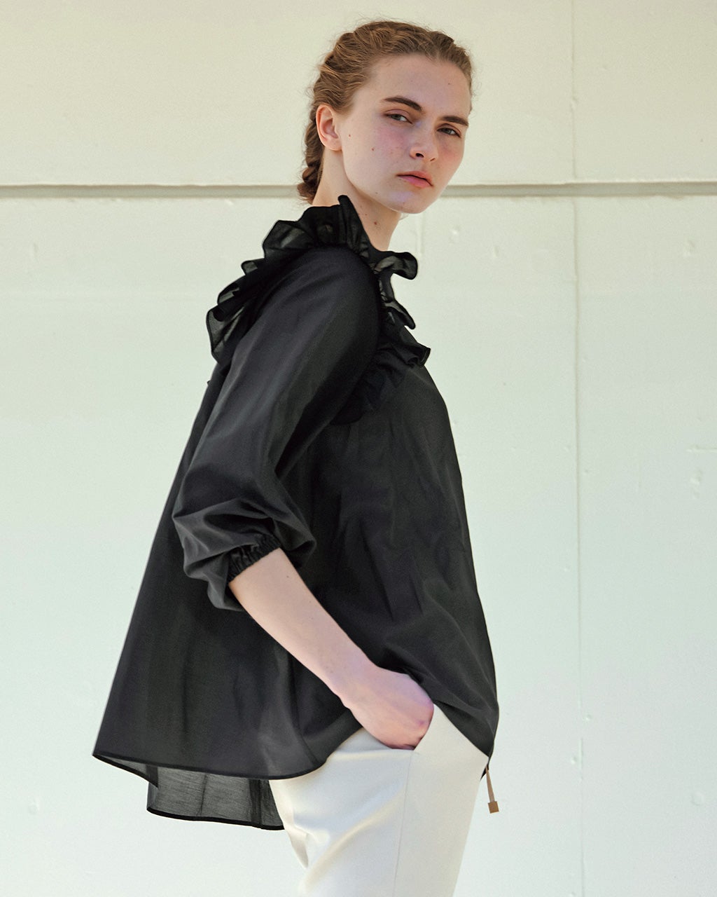 コットンシルクボイル・フリルブラウス/40代50代からのレディース