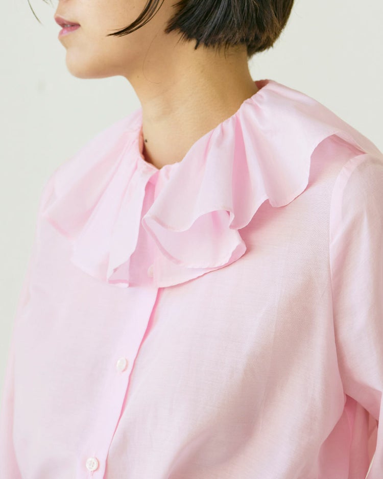 コットンシルクボイル・フリル衿ブラウス 詳細画像 ピンク 2