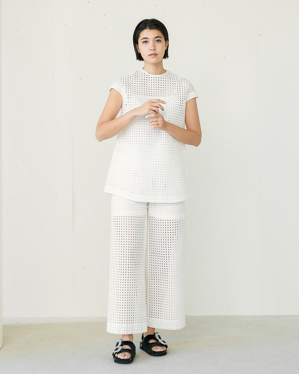 関税込☆セザンヌ オーガニック綿 レース 刺繍 シャツブラウス