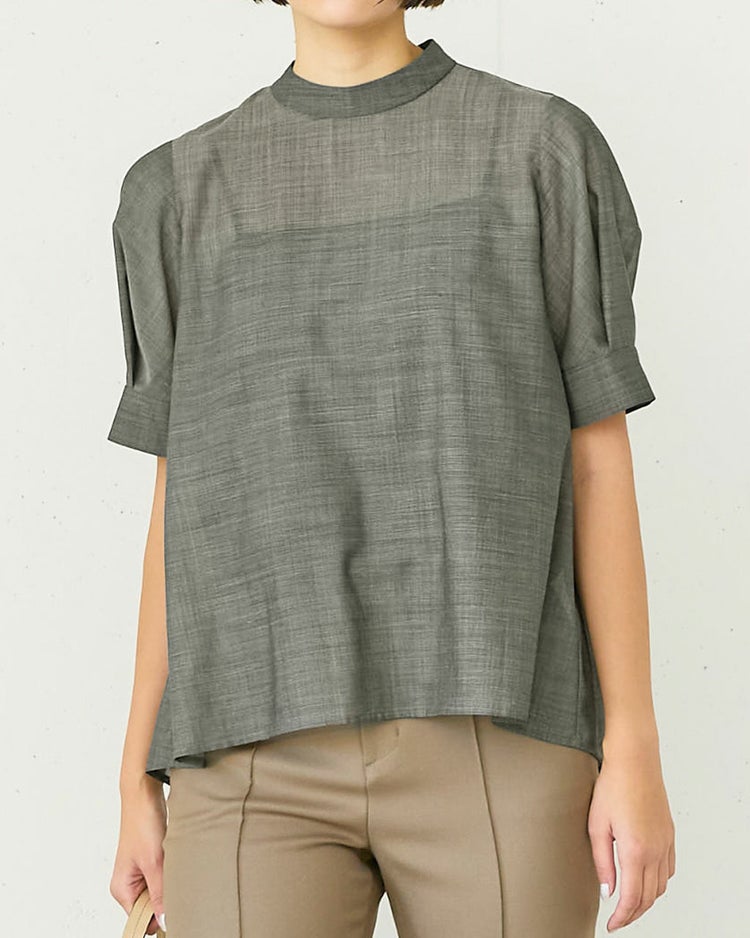 シアーウール・パフスリーブブラウス 詳細画像 ライトグレー 1