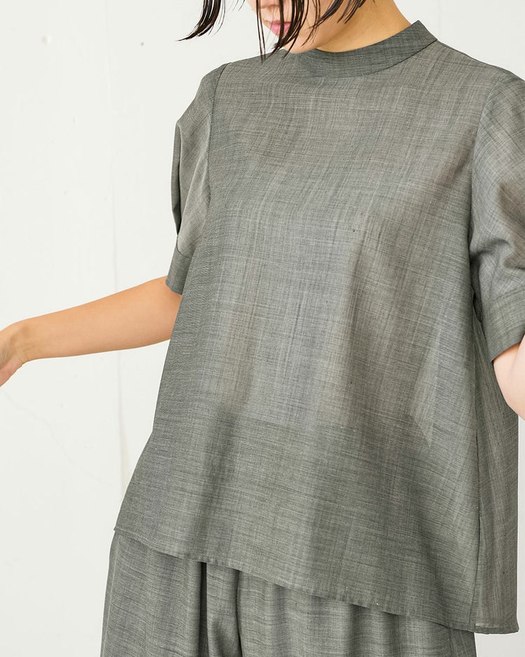 シアーウール・パフスリーブブラウス 詳細画像 ライトグレー 2