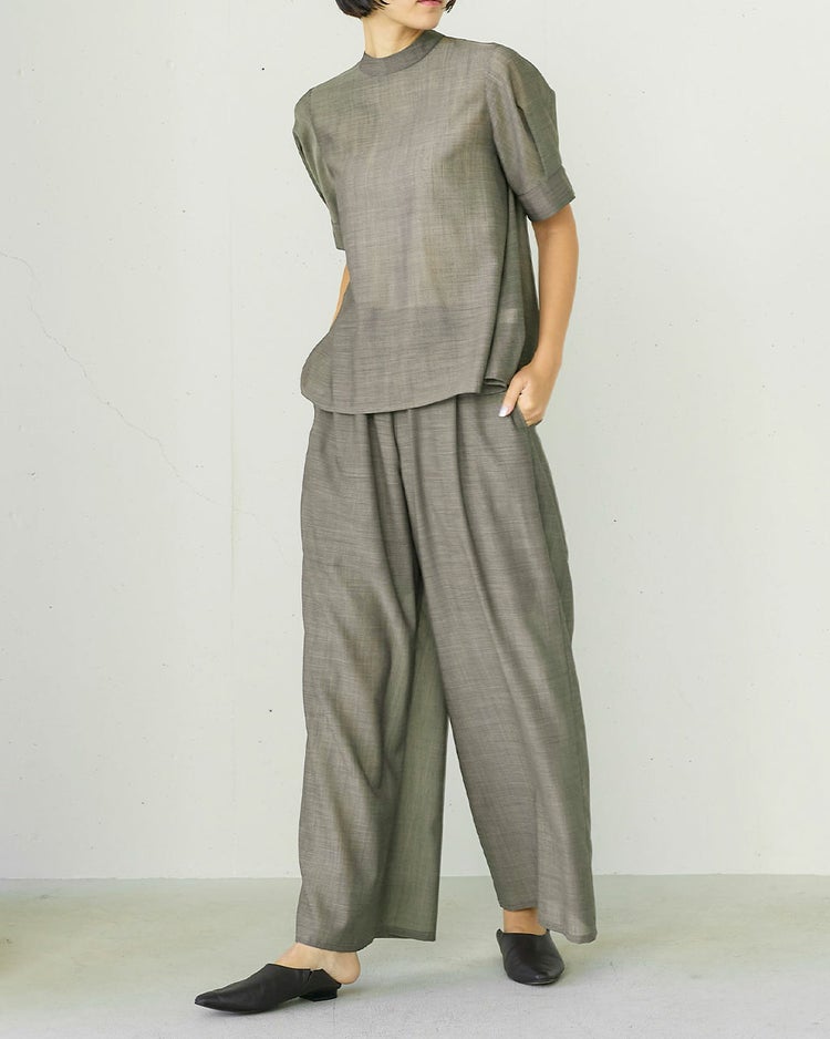 シアーウール・パフスリーブブラウス 詳細画像 ライトグレー 3