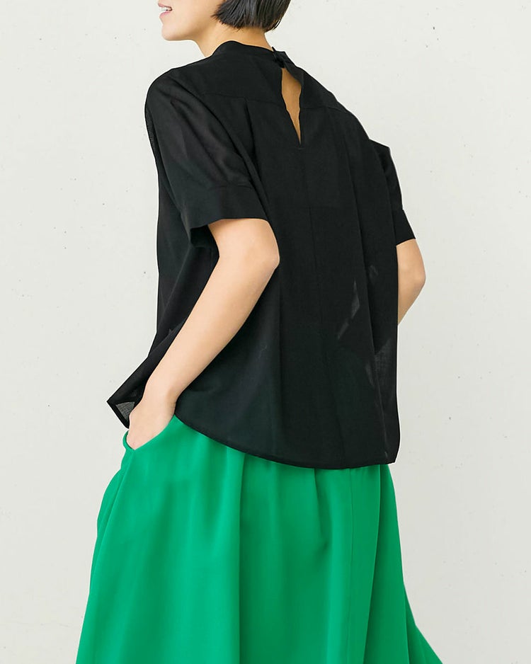 シアーウール・パフスリーブブラウス 詳細画像 ブラック 2