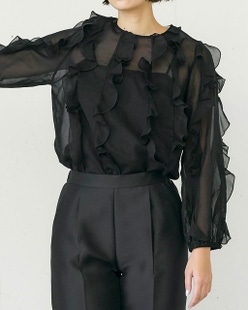 コットンオーガンジー・フリルブラウス