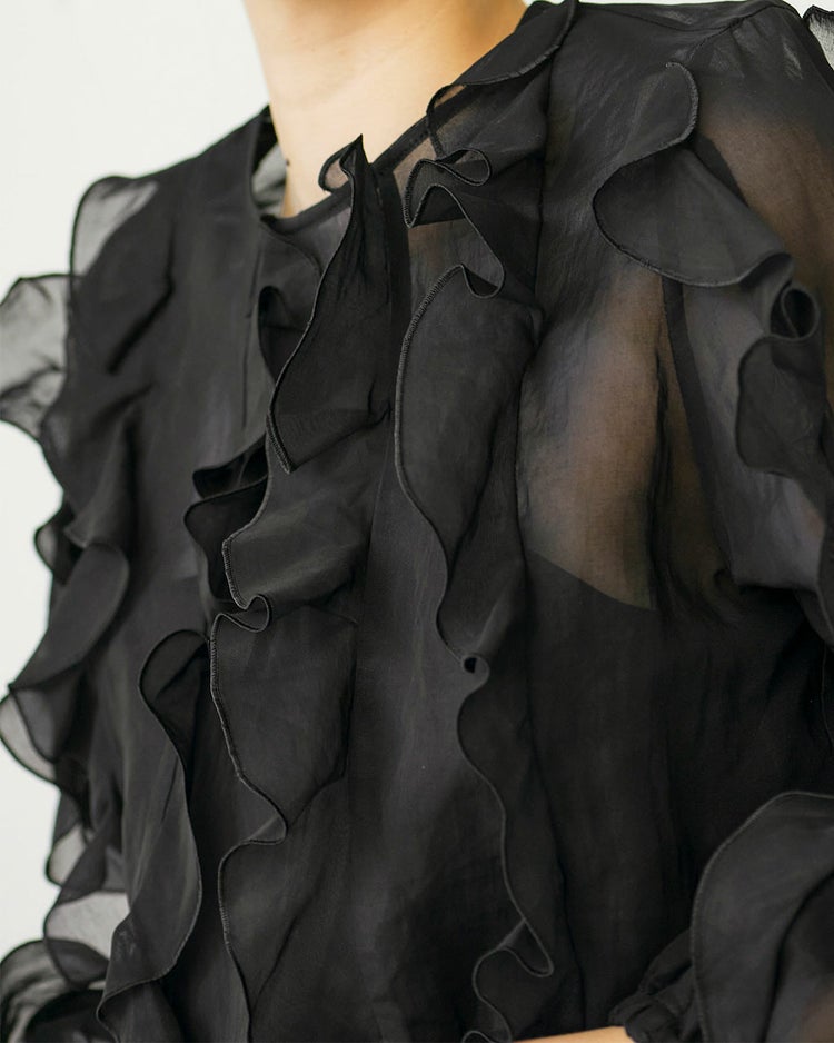 コットンオーガンジー・フリルブラウス 詳細画像 ブラック 2