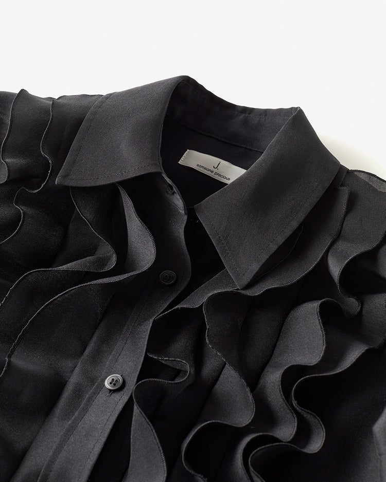 オーガンジー・フリルブラウス 詳細画像 ブラック 4