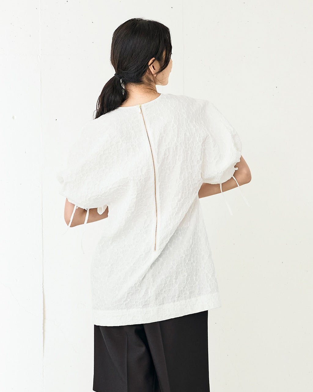 2024新商品 ふくれジャカード・パフブラウス/40代50代からのレディース トップス