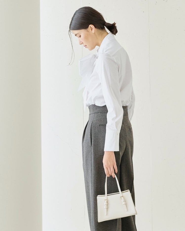 双糸コットン・ボウタイブラウス 詳細画像 ホワイト 3