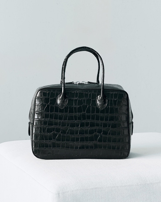 MAISON CANAU(メゾンカナウ)・ボックスボストン／クロコ型押M