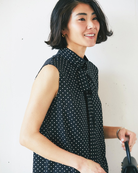 二重織り・ドットボウタイブラウス