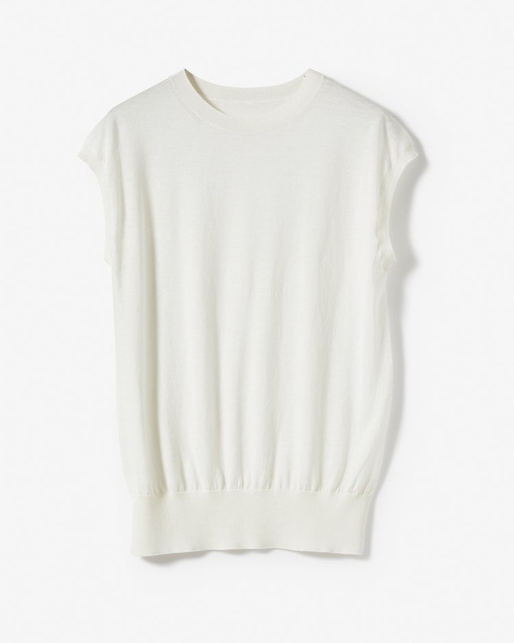 綿シルクニット・スリーブレストップス 詳細画像 ホワイト 1