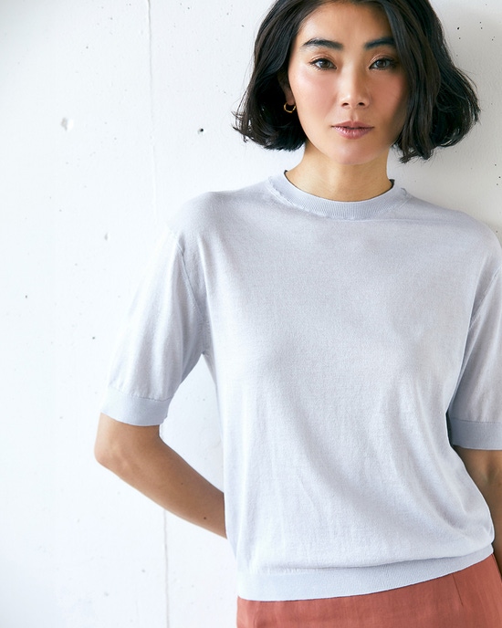 綿シルクニット・ショートスリーブトップス