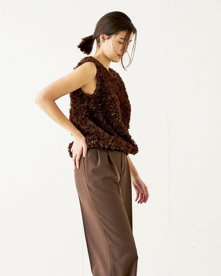 ローズチュール・ノースリーブブラウス 詳細画像 ブラウン 3